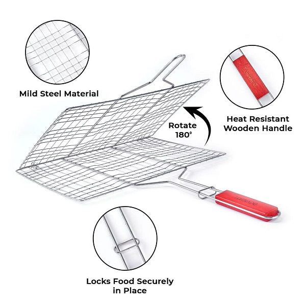 Large Steel Portable Barbecue BBQ Grill Net Basket Roast Grilling Tray - Oshi.pk - Buy & Sell Online