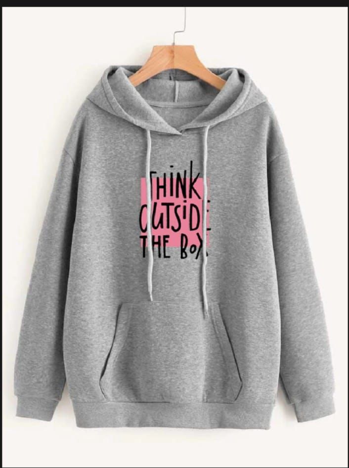 Think Outside The Box Printed Grey Fleece Full Sleeves Pull Over Hoodie In Grey For Women & Girls - Oshi.pk - Buy & Sell Online