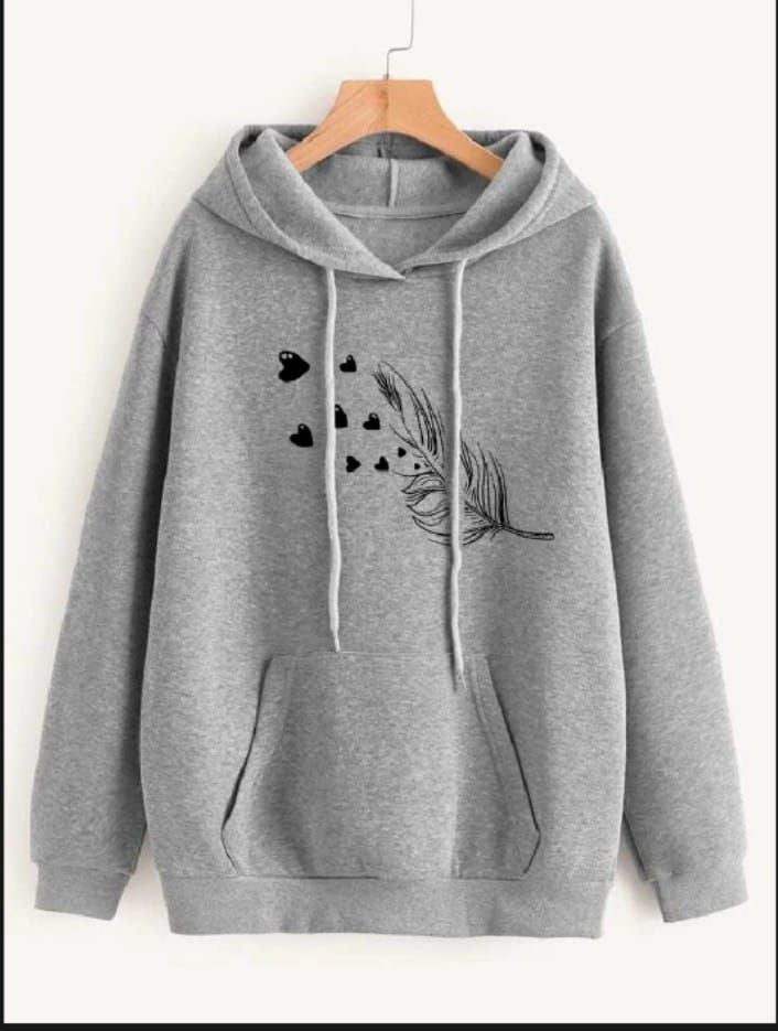 Leaf Printed Fleece Full Sleeves Pull Over Hoodie In Grey For Women & Girls - Oshi.pk - Buy & Sell Online