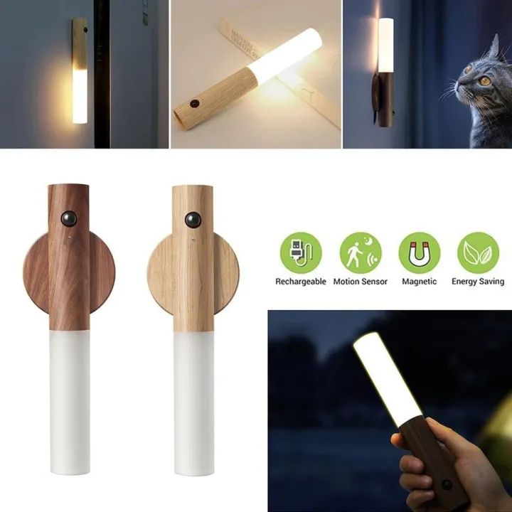 LED USB Wireless Wood Stick Night Light Warm Motion Sensor Wall Lamp Magnetic Corridor Cabinet Wardrobe Light Decor Home Light - Oshi.pk - Buy & Sell Online
