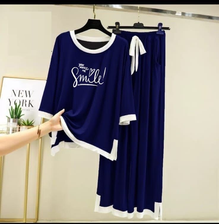 Blue with White Round Neck with Flapper Pajama Full Sleeves night suit for her - Oshi.pk - Buy & Sell Online