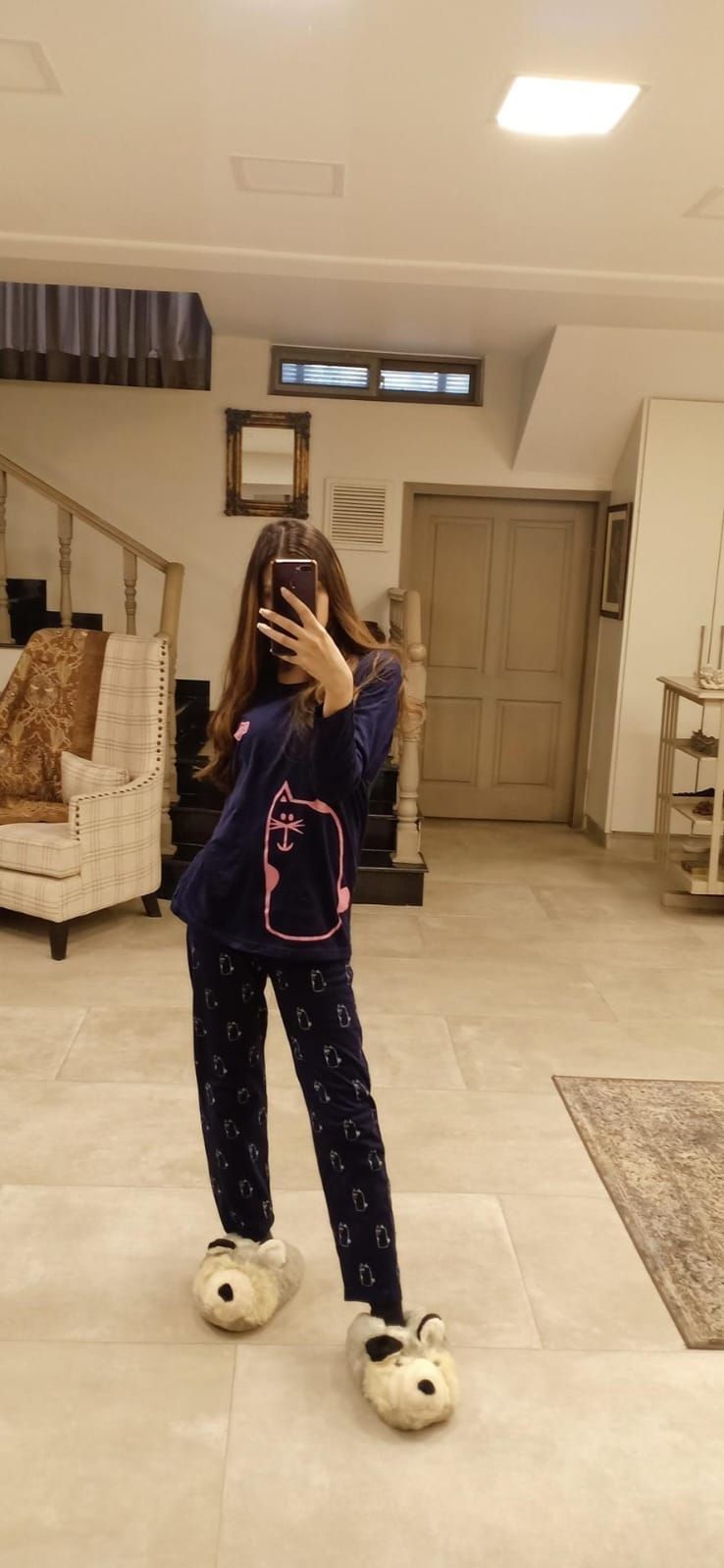 Navy Blue with Pink Cat print Full Sleeves Night Suit for her - Oshi.pk - Buy & Sell Online