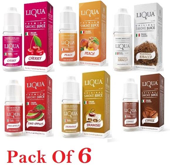 Liqua Flavor / Cloud E Liquid Juice Oil Vape Shisha Pen Refill Nicotine Option Pack of (6) - Oshi.pk - Buy & Sell Online