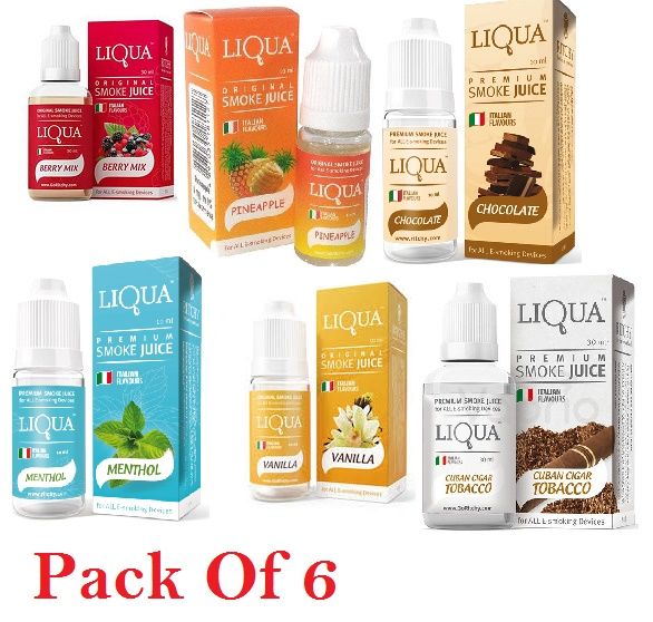 Liqua Flavor / Cloud E Liquid Juice Oil Vape Shisha Pen Refill Nicotine Option Pack of (6) - Oshi.pk - Buy & Sell Online