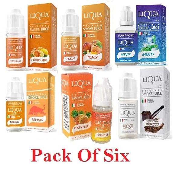 Liqua Flavor / Cloud E Liquid Juice Oil Vape Shisha Pen Refill Nicotine Option Pack of (6) - Oshi.pk - Buy & Sell Online
