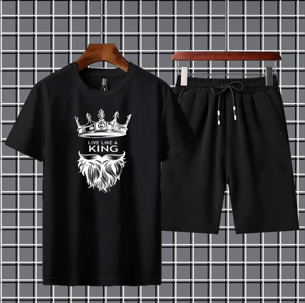 Live like a king Printed T-shirt And Shorts Summer Track Suit For Men -Black - Oshi.pk - Buy & Sell Online