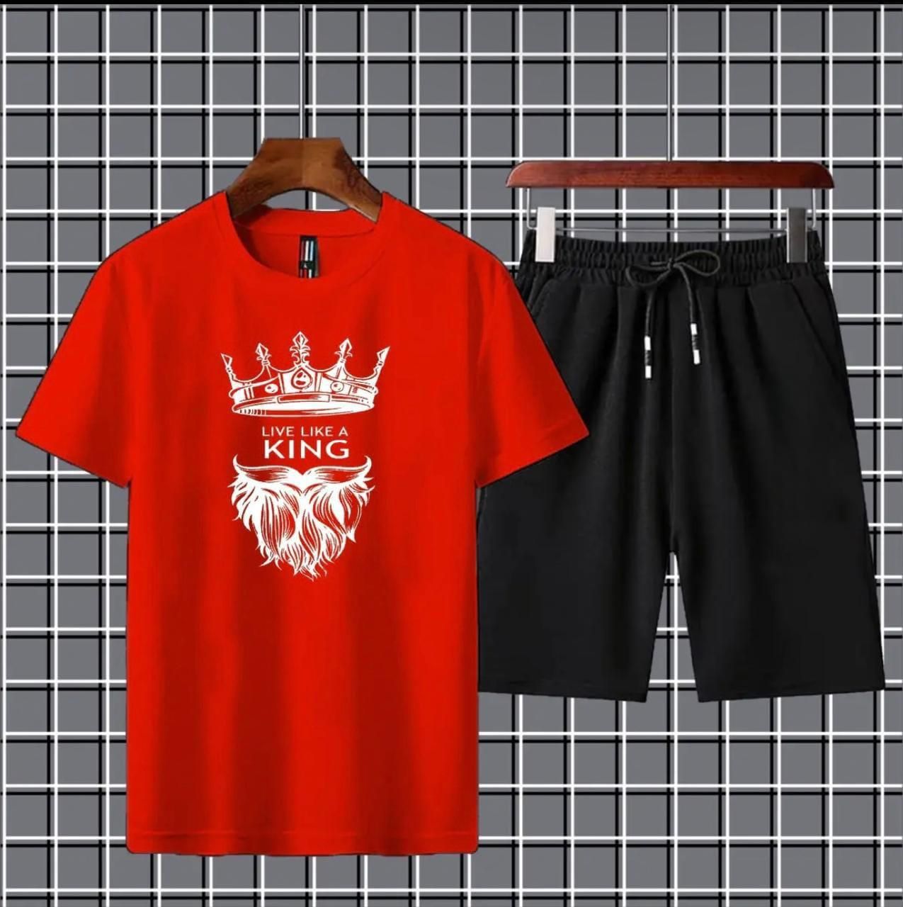 Live like a king Printed T-shirt And Shorts Summer Track Suit For Men -Red - Oshi.pk - Buy & Sell Online