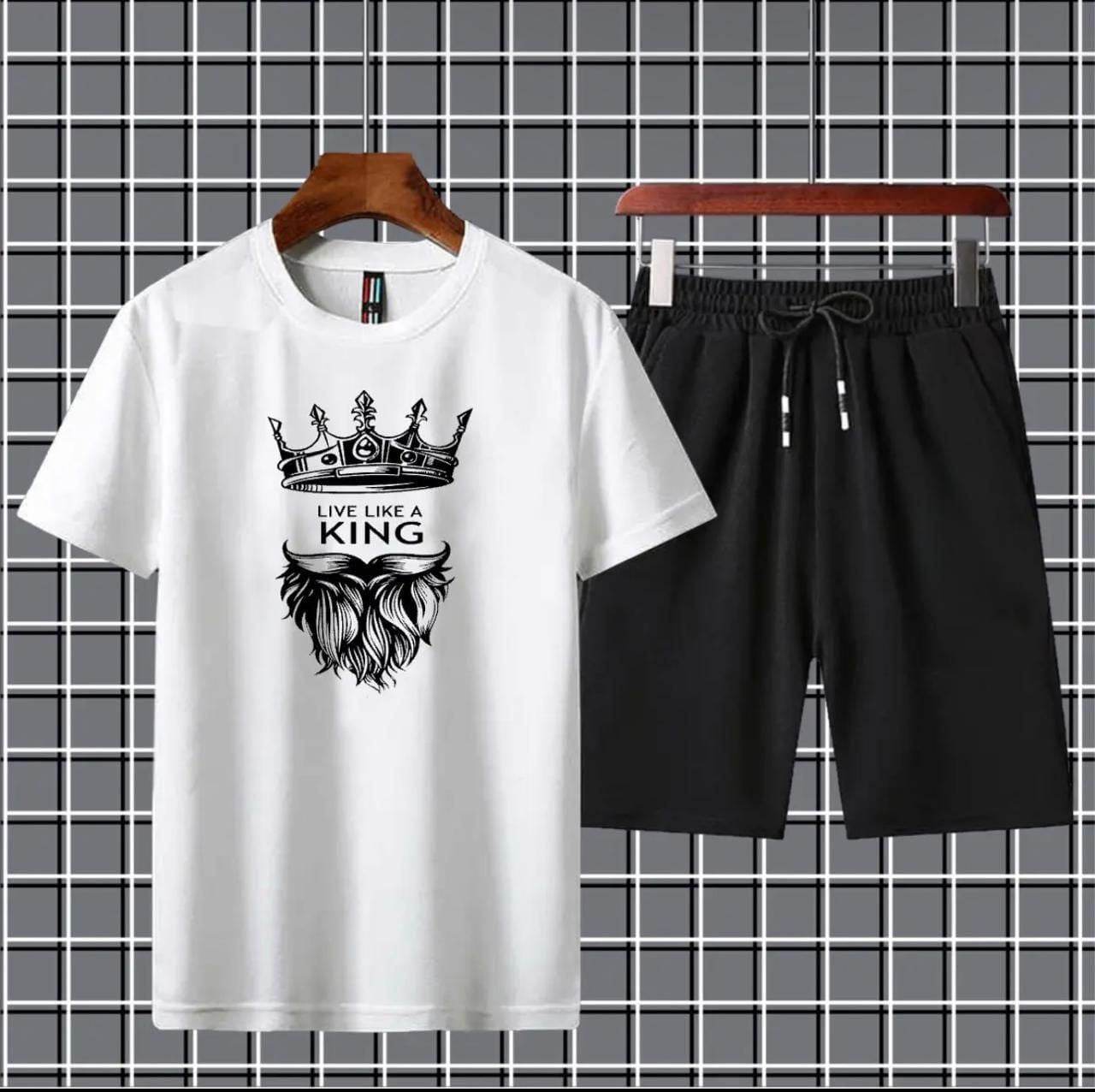 Live like a king Printed T-shirt And Shorts Summer Track Suit For Men -white - Oshi.pk - Buy & Sell Online