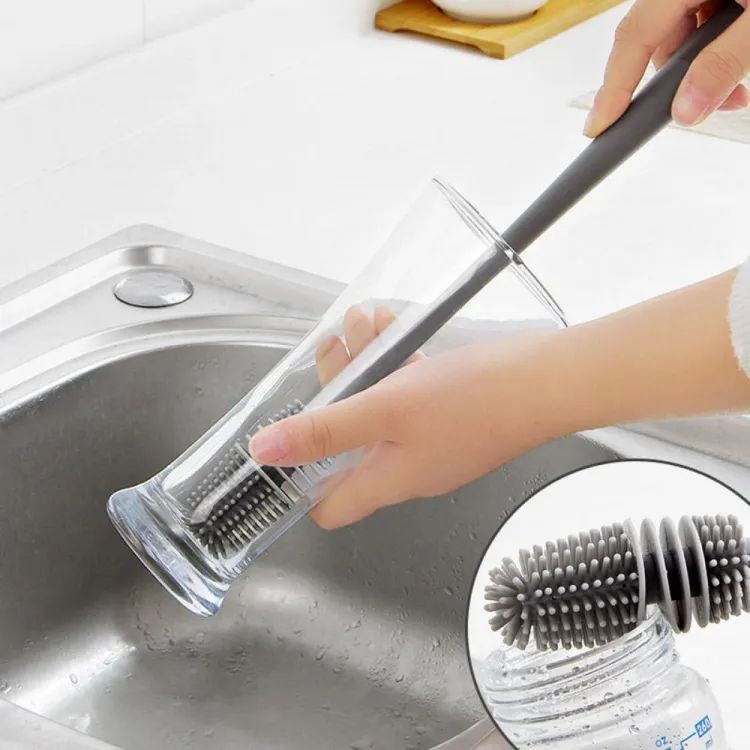 Long Handle Silicone Milk Bottle Brush Glass Bottle Cleaning Brush Multifunction Cup Mouth Scrubber Household Cleaning Tool - Oshi.pk - Buy & Sell Online