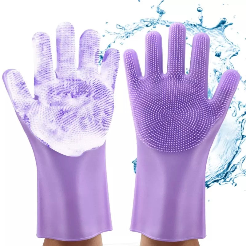 Magic Dish washing Gloves with scrubber, Silicone Cleaning Reusable Scrub Gloves for Wash Dish,Kitchen, Bathroom(Blue,1 Pair: Right + Left Hand) - Oshi.pk - Buy & Sell Online