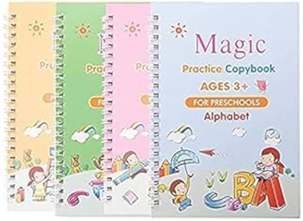 Magic Practice Copy Book for Kids - 4Pcs Magic Book with Pens, Calligraphy Practice Books for Beginners,Magical Reusable Hand Writing Book - Oshi.pk - Buy & Sell Online