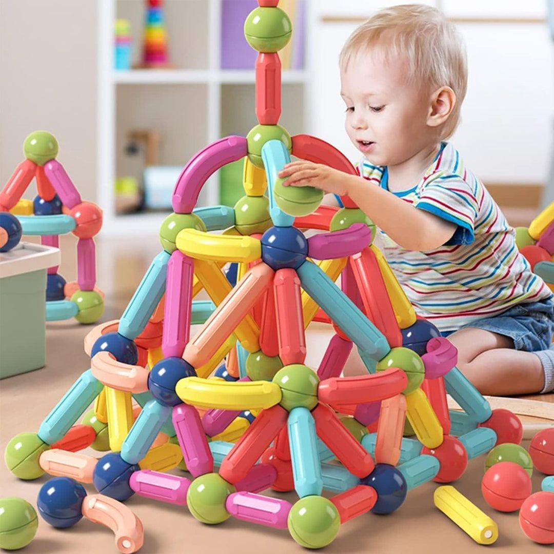 Magnetic Balls And Rods Building Sticks Blocks Set Vibrant Colors Different Sizes Curved Shapes Children Educational Stacking - Oshi.pk - Buy & Sell Online