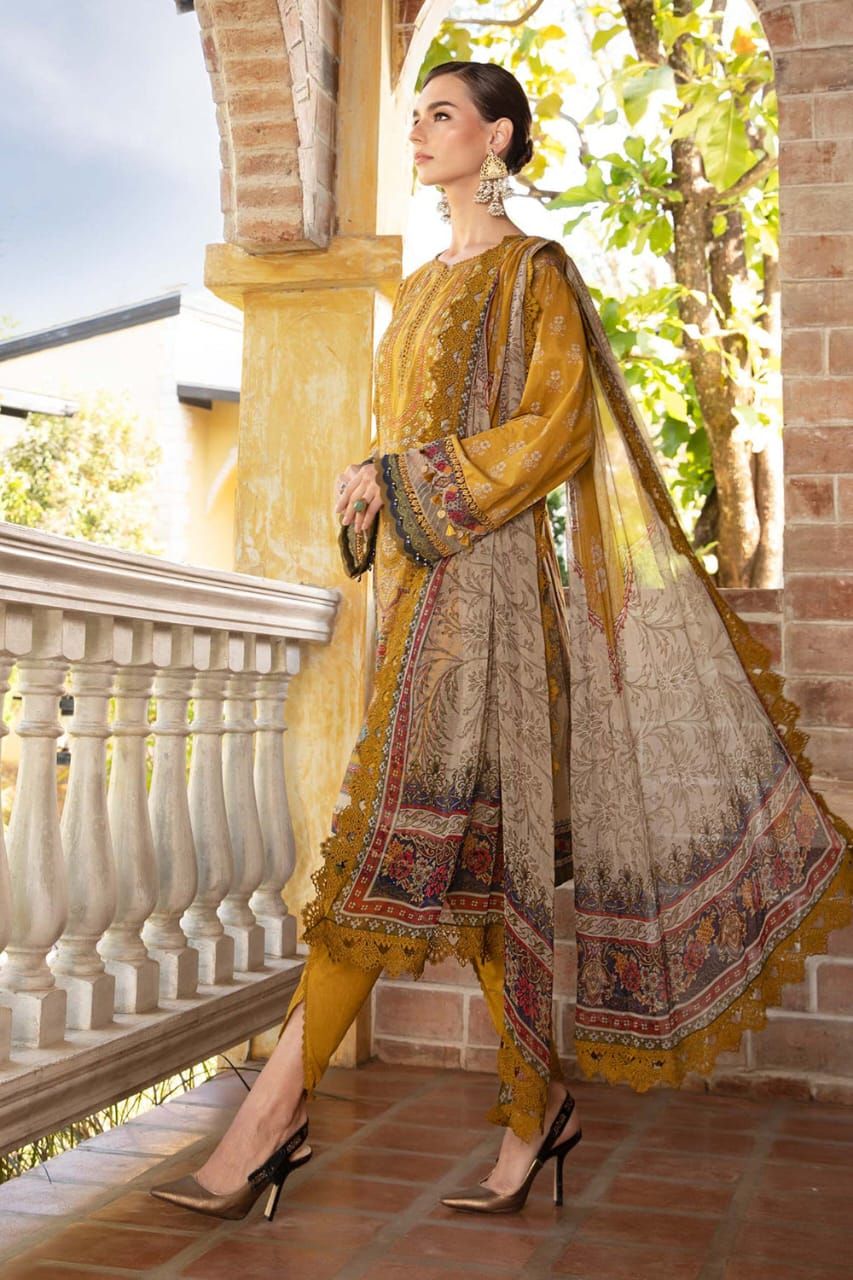 Maria B 3 PCS Women Unstitched Suit - Yellow Color - Oshi.pk - Buy & Sell Online