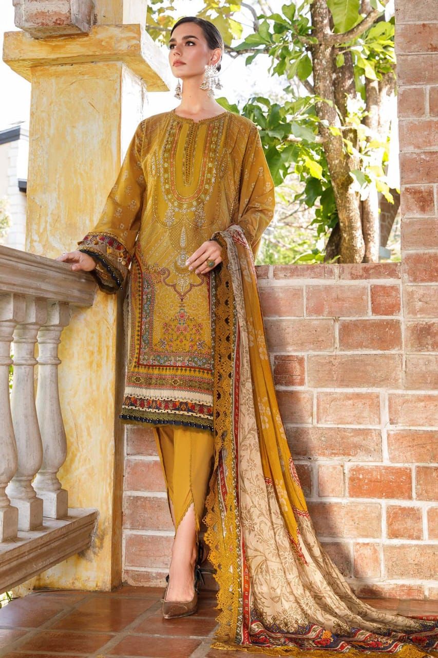 Maria B 3 PCS Women Unstitched Suit - Yellow Color - Oshi.pk - Buy & Sell Online