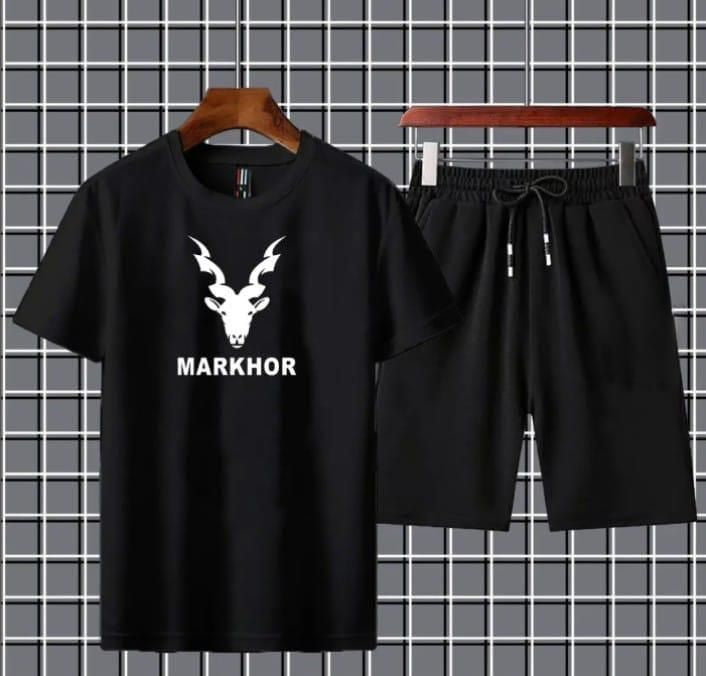 Markhor Printed Cotton Summer Tracksuit Shorts & T Shirt In Black For Men n boys - Oshi.pk - Buy & Sell Online