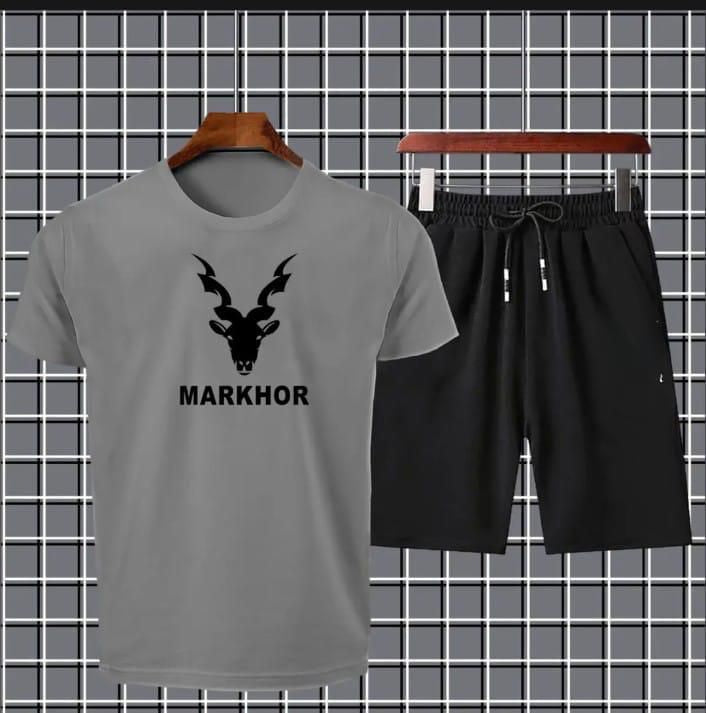 Markhor Printed Cotton Summer Tracksuit Shorts & T Shirt In Grey For Men n boys - Oshi.pk - Buy & Sell Online