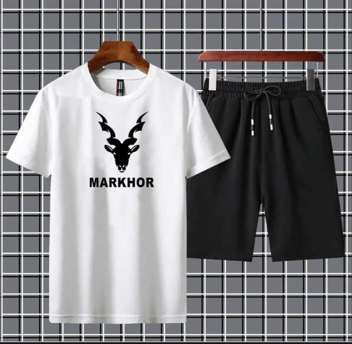 Markhor Printed Cotton Summer Tracksuit Shorts & T Shirt In white For Men n boys - Oshi.pk - Buy & Sell Online