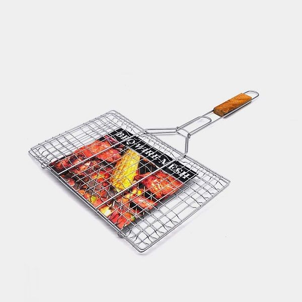 Medium Barbecue BBQ Grill Net Roast Grilling with Wooden Handle - Oshi.pk - Buy & Sell Online