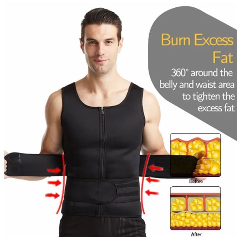 Men Body Shaper Fitness Neoprene Sauna Vest Waist Trainer Double Belt Sweat Shirt Corset Top Abdomen Slimming Shapewear Fat Burn - Oshi.pk - Buy & Sell Online