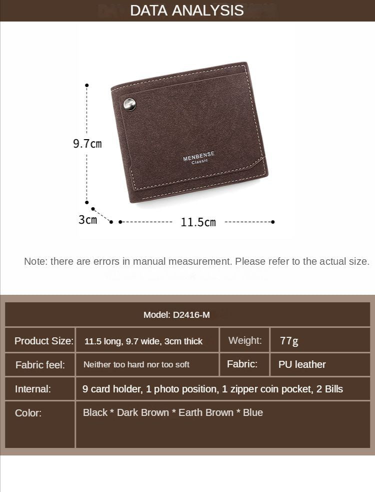 Men's Bense PU Leather Wallet with Frosted Hinge, Compact Design with External Button Closure, Soft Pocket for Cards and Cash - Oshi.pk - Buy & Sell Online