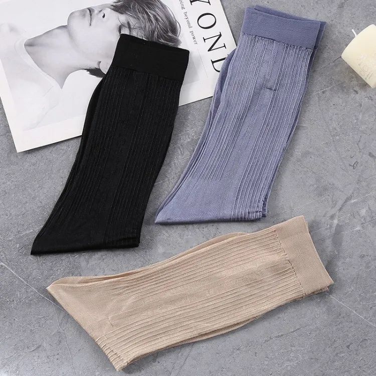 Mens Soft Nylon Transparent Mesh Socks Business Men Tube Ultra-Thin Elastic Silky Basic Color Striped Long Socks - Oshi.pk - Buy & Sell Online