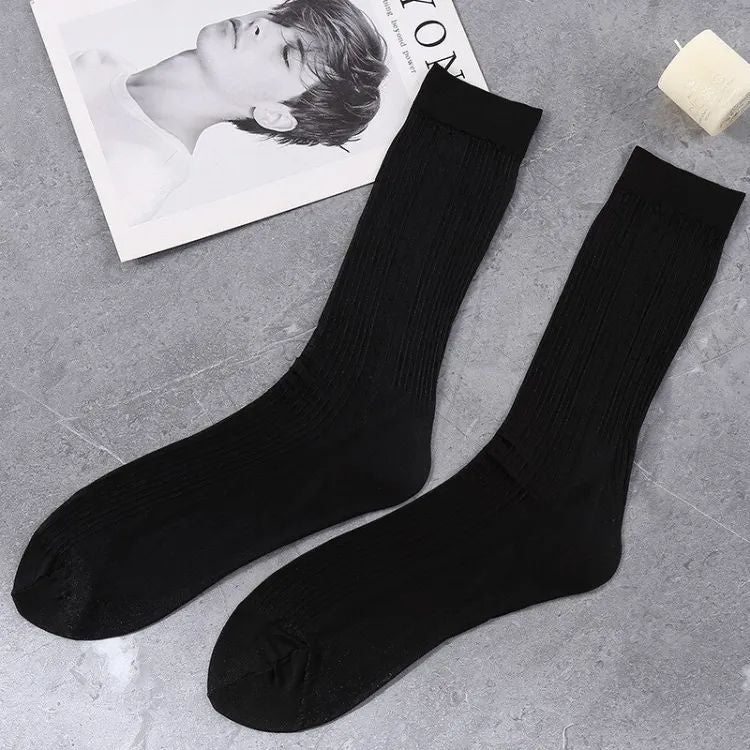 Mens Soft Nylon Transparent Mesh Socks Business Men Tube Ultra-Thin Elastic Silky Basic Color Striped Long Socks - Oshi.pk - Buy & Sell Online