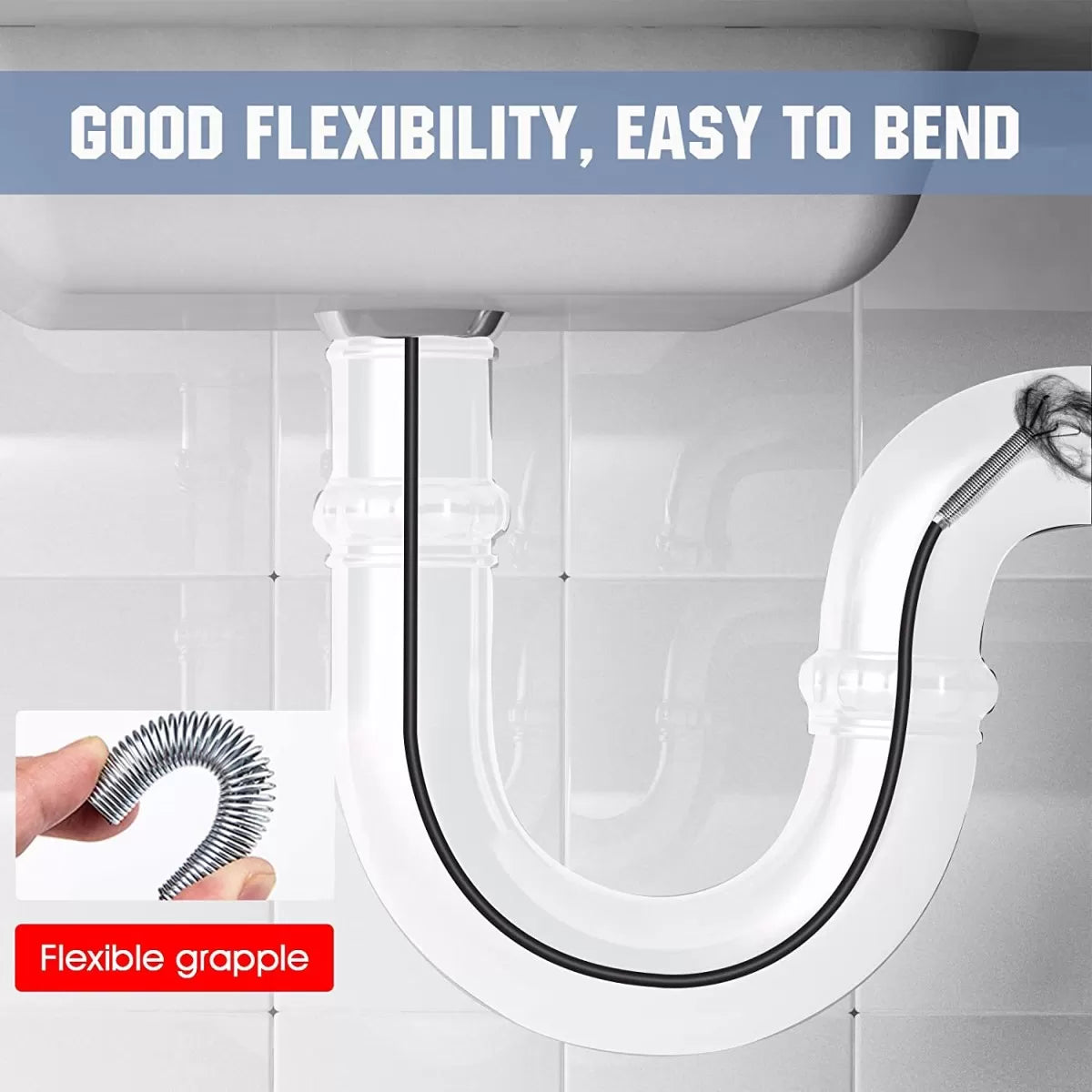 Metal Flexible 90 cm Drain Wire Brush Sink Cleaning Hook Snake Drain Cleaner Spring Pipe Drain Opener Drain Clog Remover Sink Grabber - Oshi.pk - Buy & Sell Online
