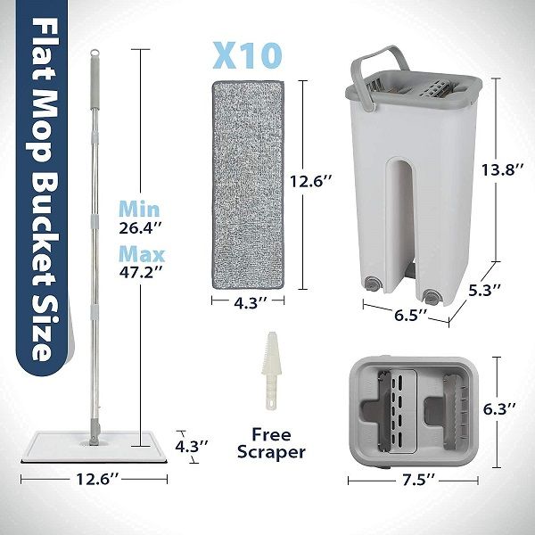 Microfiber Flat Mop with Bucket Cleaning Squeeze Hand Free Floor Mop - Oshi.pk - Buy & Sell Online
