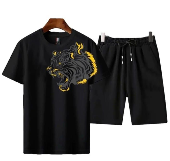 Milti Tiger Printed black Cotton Half Sleeves O Neck Short & Tshirt For Men & Boys - Oshi.pk - Buy & Sell Online