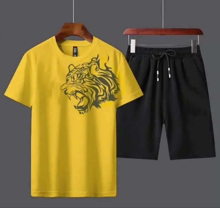 Milti Tiger Printed Yellow Cotton Half Sleeves O Neck Short & Tshirt For Men & Boys - Oshi.pk - Buy & Sell Online