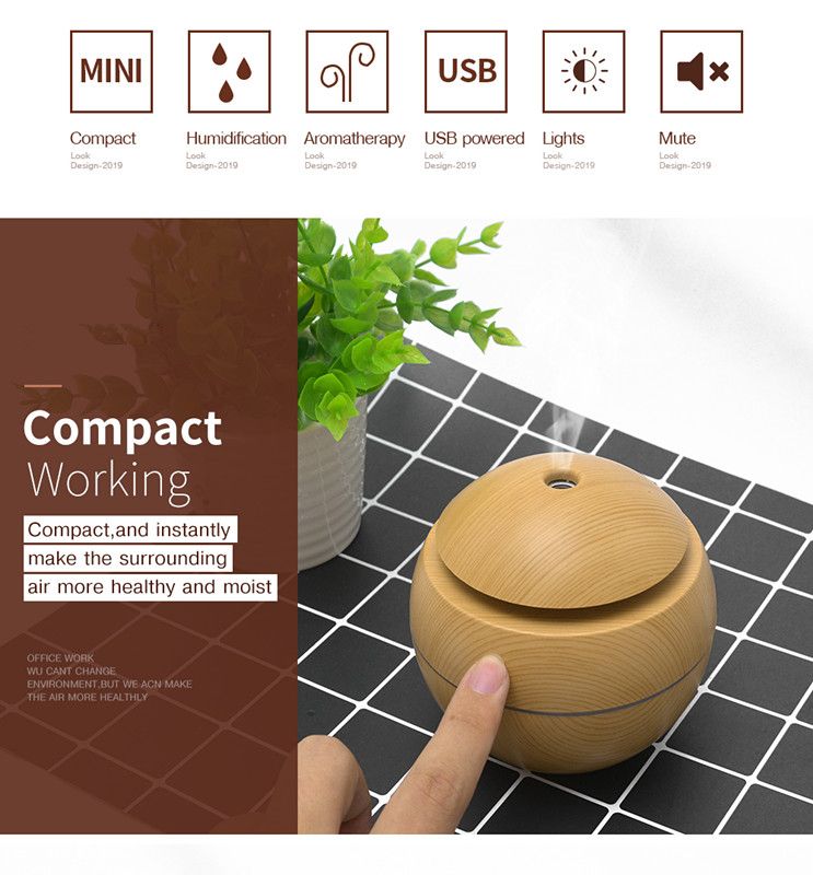 Mini Air Humidifier Ultrasonic USB Aroma Diffuser Wood Grain LED Night Light Electric Essential Oil Diffuser Aromatherapy Home - Oshi.pk - Buy & Sell Online