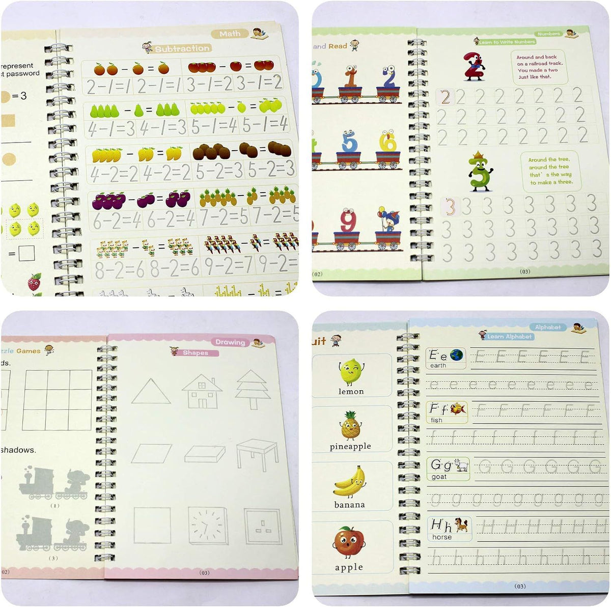 Montessori Reusable Magic Book 4Magic Books + 1Magic Pen + 10Refills + 1Grip Children's Calligraphy Copybook Magic Writing Handwriting Copy book - Oshi.pk - Buy & Sell Online
