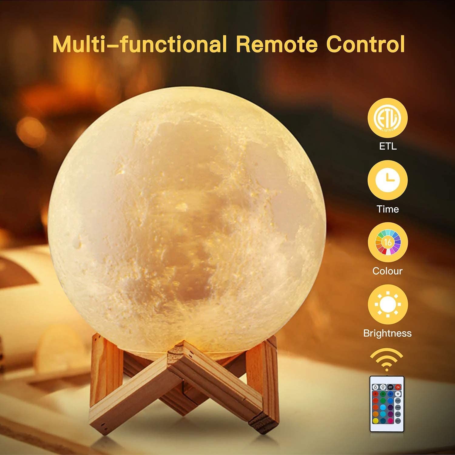 Moon Lamp LED Night Light Moon Light with Stand & Remote Control, Dimmable & Time Setting, USB Rechargeable for Kid Lover Birthday Day Gift 16 Colors - Oshi.pk - Buy & Sell Online