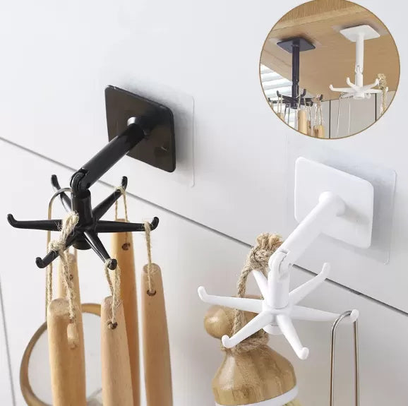 Multi-Purpose 360 Degrees Rotated Hook Punch-Free Six-Jaw Rack Home Bathroom Waterproof Kitchen Dormitory Accessories - Oshi.pk - Buy & Sell Online
