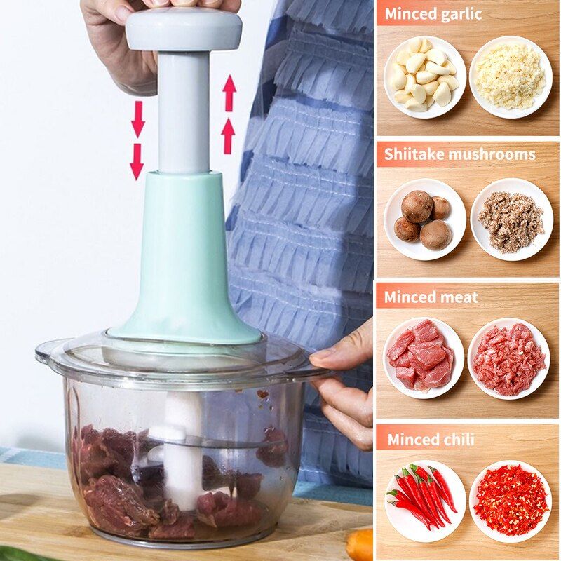 Multifunctional Manual Hand press food chopper, Multifunctional Ultra Heavy Hand Push Speedy Chopper, with 3 Turbo Stainless Steel Blades Perfect Onio - Oshi.pk - Buy & Sell Online