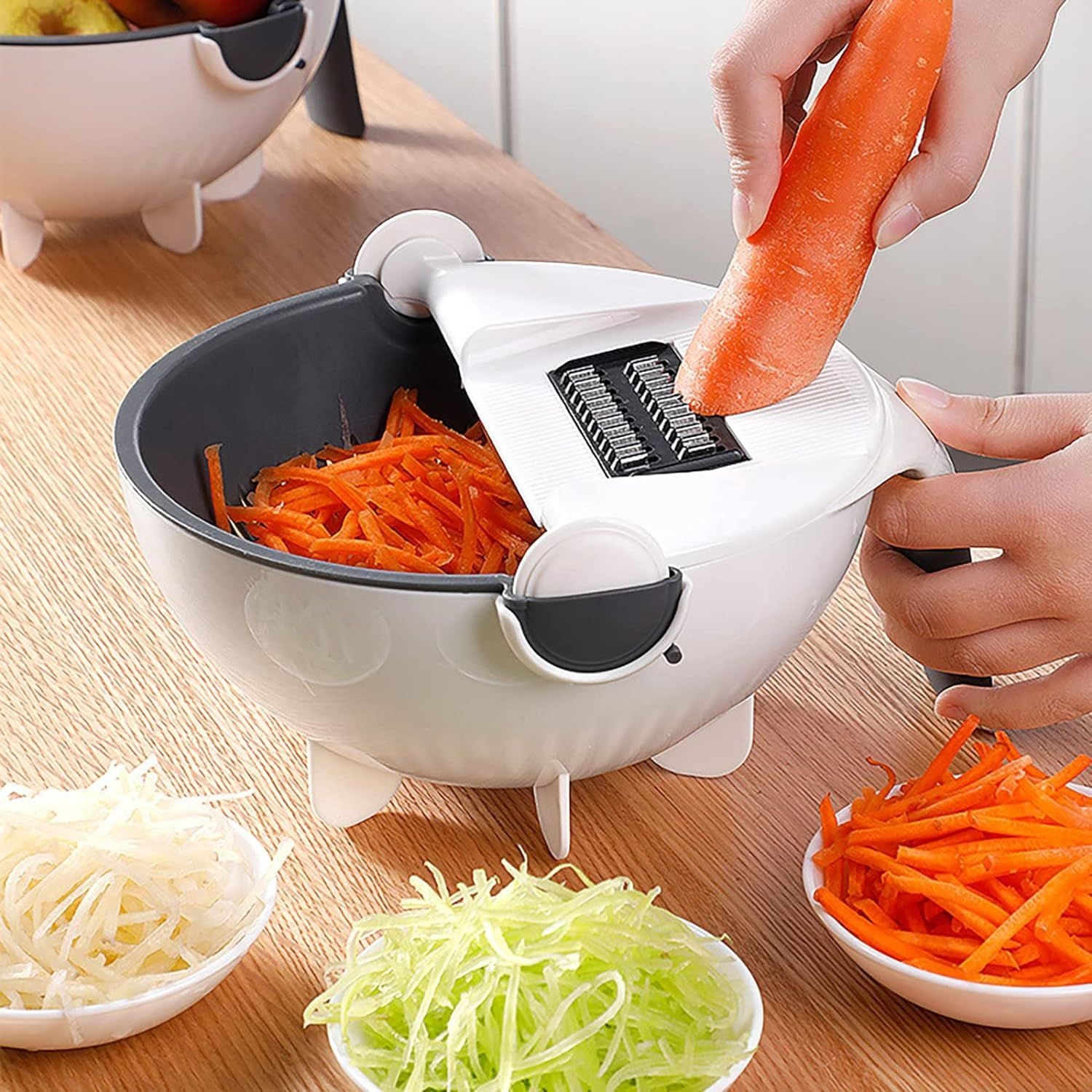 Multifunctional Vegetable Cutting Artifact - Household Choppers Veggie Fruit Shredder Grater Large Capacity Drainer Draining Basket - Rotate Kitchen C - Oshi.pk - Buy & Sell Online