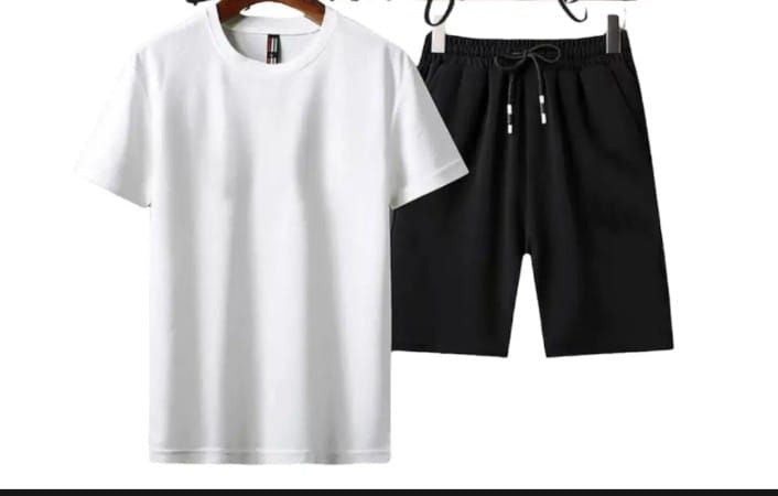 Summer Tracksuit Plain In White T shirt And Black shorts Soft & Comfy Fabric Summer Printed Tracksuit - Oshi.pk - Buy & Sell Online