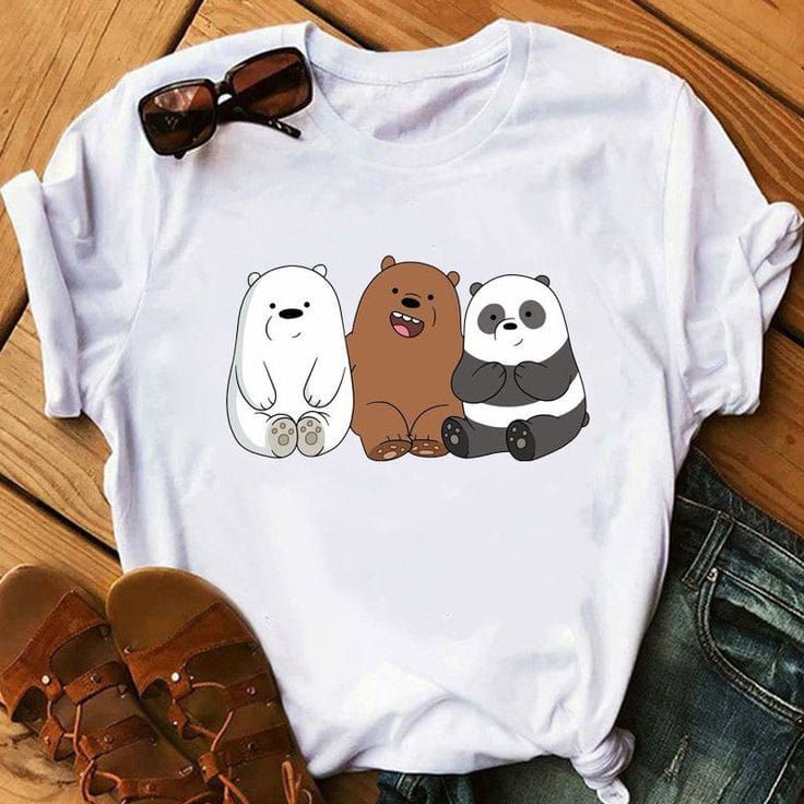 New Amazing Summer Collection White T shirts For Girls & Women New Trendy Cute 3 Bear Print - Oshi.pk - Buy & Sell Online