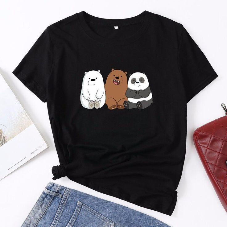 New Amazing Summer Collection Black T shirts For Girls & Women New Trendy Cute 3 Bear Print - Oshi.pk - Buy & Sell Online