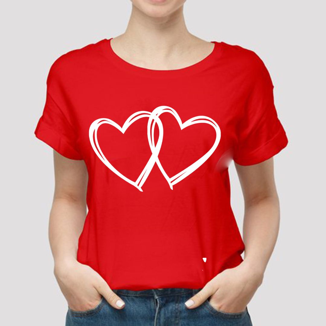 New Amazing Summer Collection Red T Shirt Trendy HEARTS Printed Smart Fit Half Sleeves Shirt - Oshi.pk - Buy & Sell Online