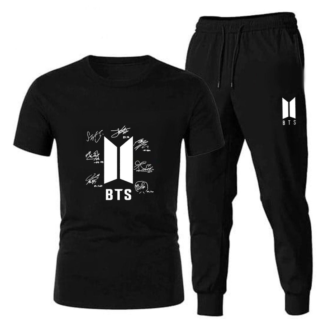 New BTS Signature Black T shirt And Black Trouser Casual Tracksuit Trousers Summer Arrival - Oshi.pk - Buy & Sell Online