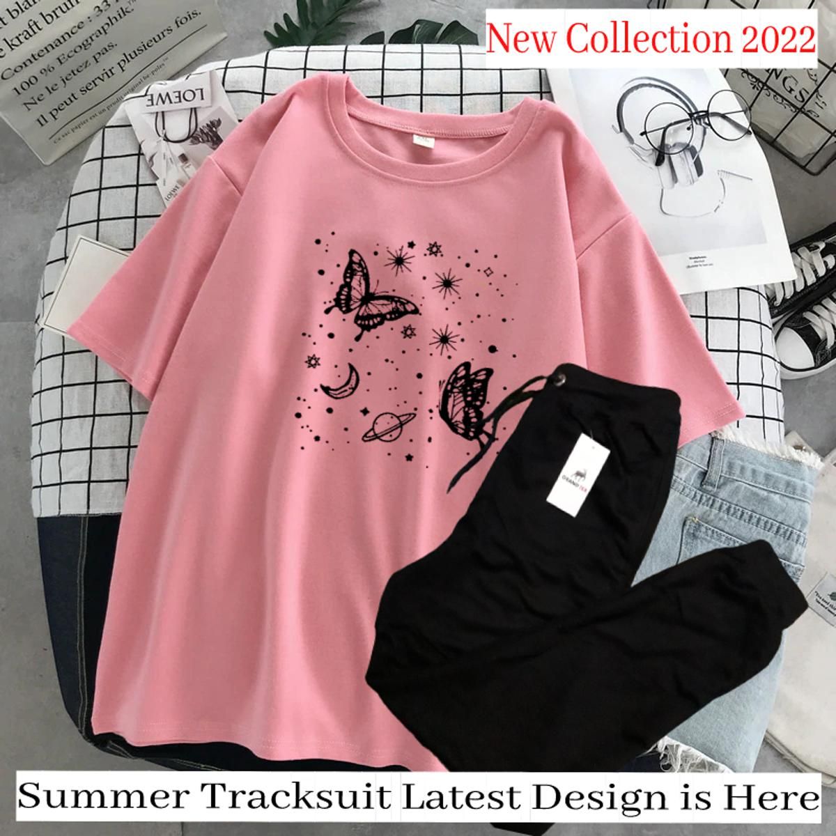 New Butterfly Tracksuit for Women and Girl Summer T Shirt and Black Trouser Gym wear New printed Clothing Summer Breathable and comfortable - Oshi.pk - Buy & Sell Online
