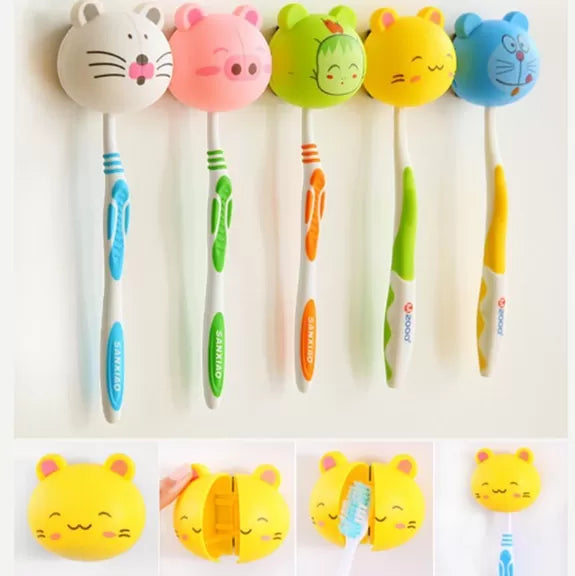 New Cute Wall Mounted Toothbrush Holder Case Box With Suction Cups Cartoon Animal Head Bathroom Brush Holder - Oshi.pk - Buy & Sell Online