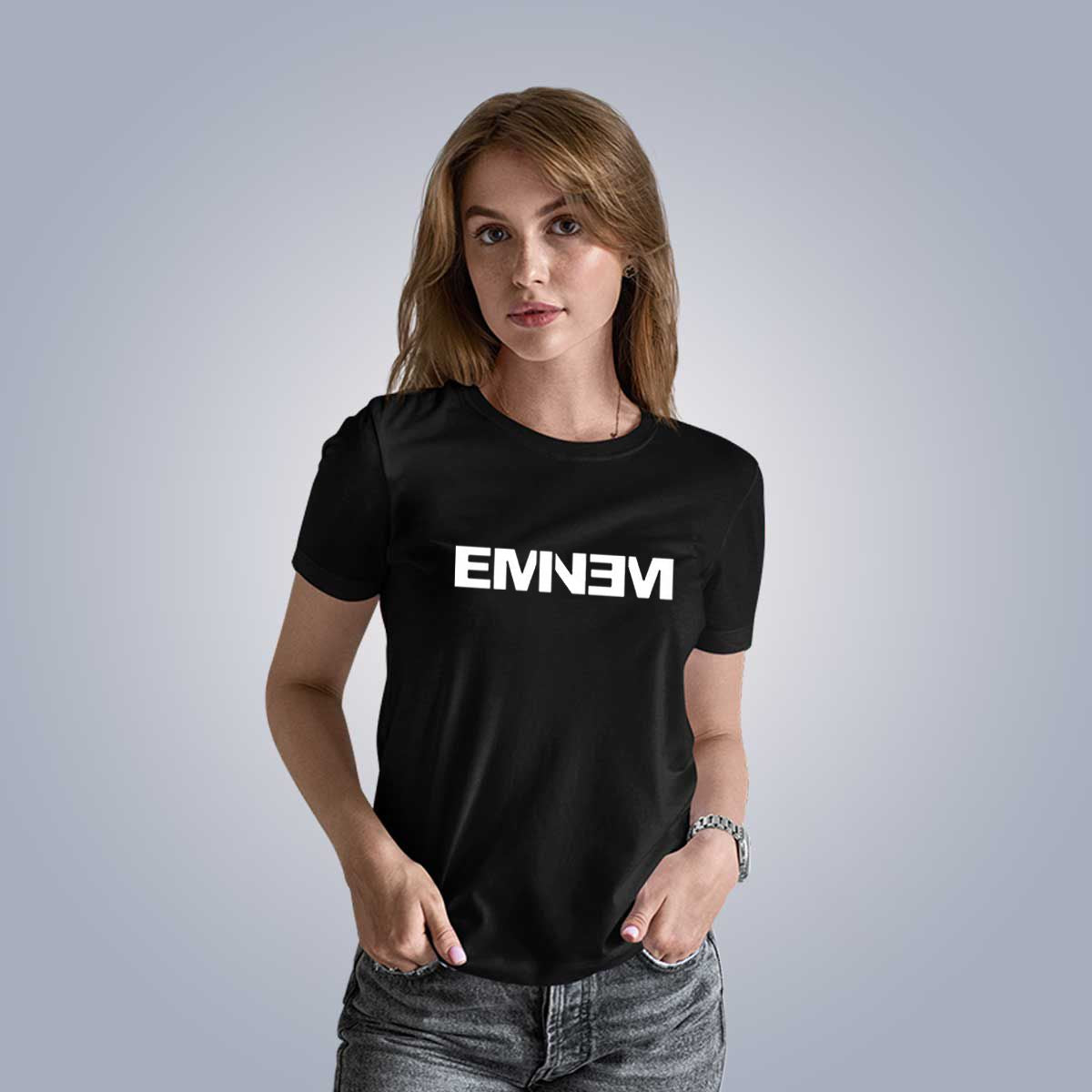 New EMINEM Printed Round Neck Black T shirts For Womens Soft and Comfortable T shirts For and Girls - Oshi.pk - Buy & Sell Online