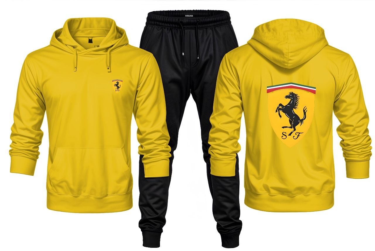 New Front Back Ferrari Printed Yellow Hoodie and Black Trouser Tracksuit Winter Collection trendy fashion Gym Sports Outdoors Wear - Oshi.pk - Buy & Sell Online