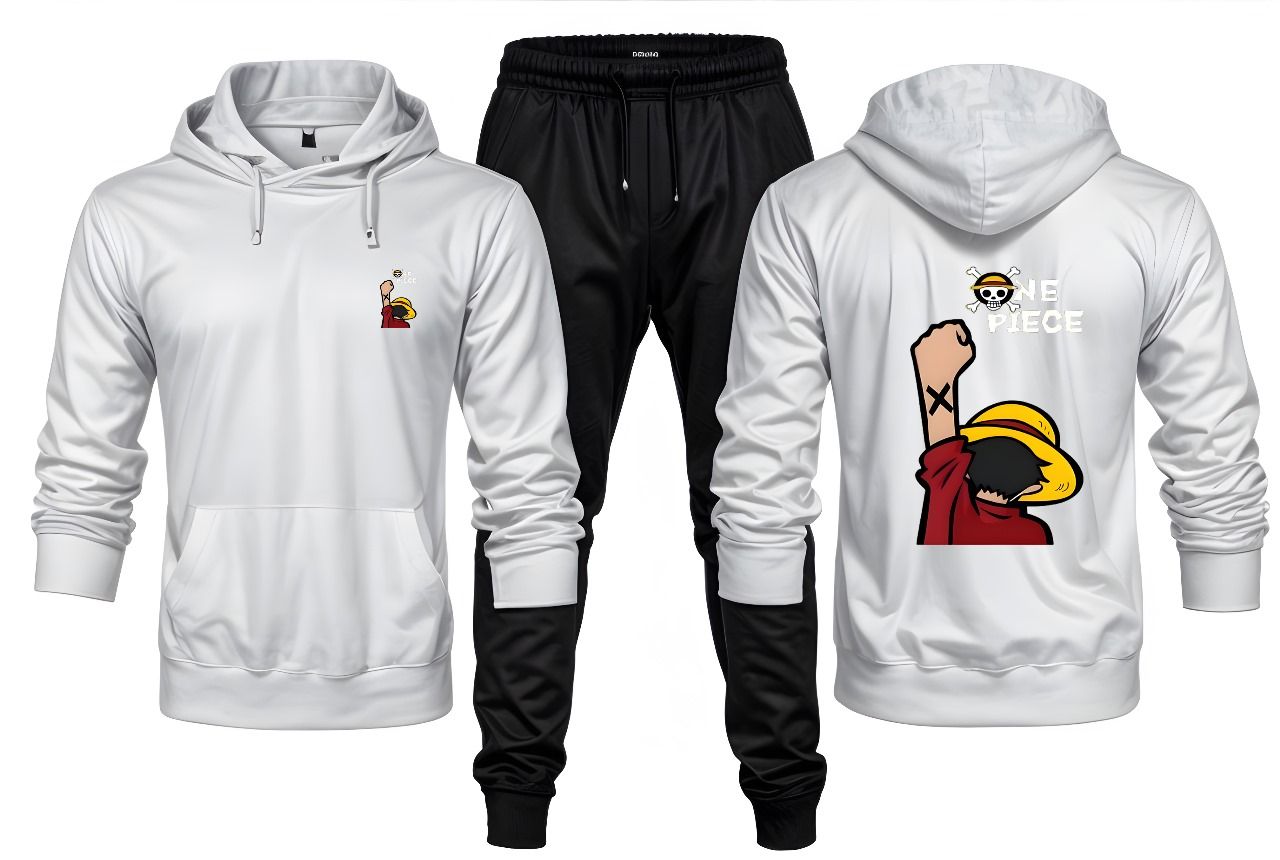 New Front Back One Piece Pirates Printed White Hoodie and Black Trouser Tracksuit Winter Collection trendy fashion Gym Sports Outdoors Wear - Oshi.pk - Buy & Sell Online