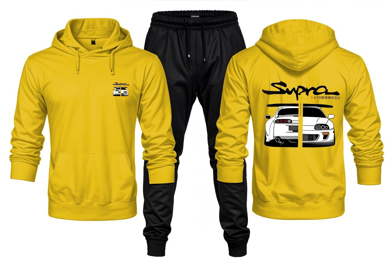 New Front Back SUPRA Printed Yellow Hoodie and Black Trouser Tracksuit Winter Collection trendy fashion Gym Sports Outdoors Wear - Oshi.pk - Buy & Sell Online