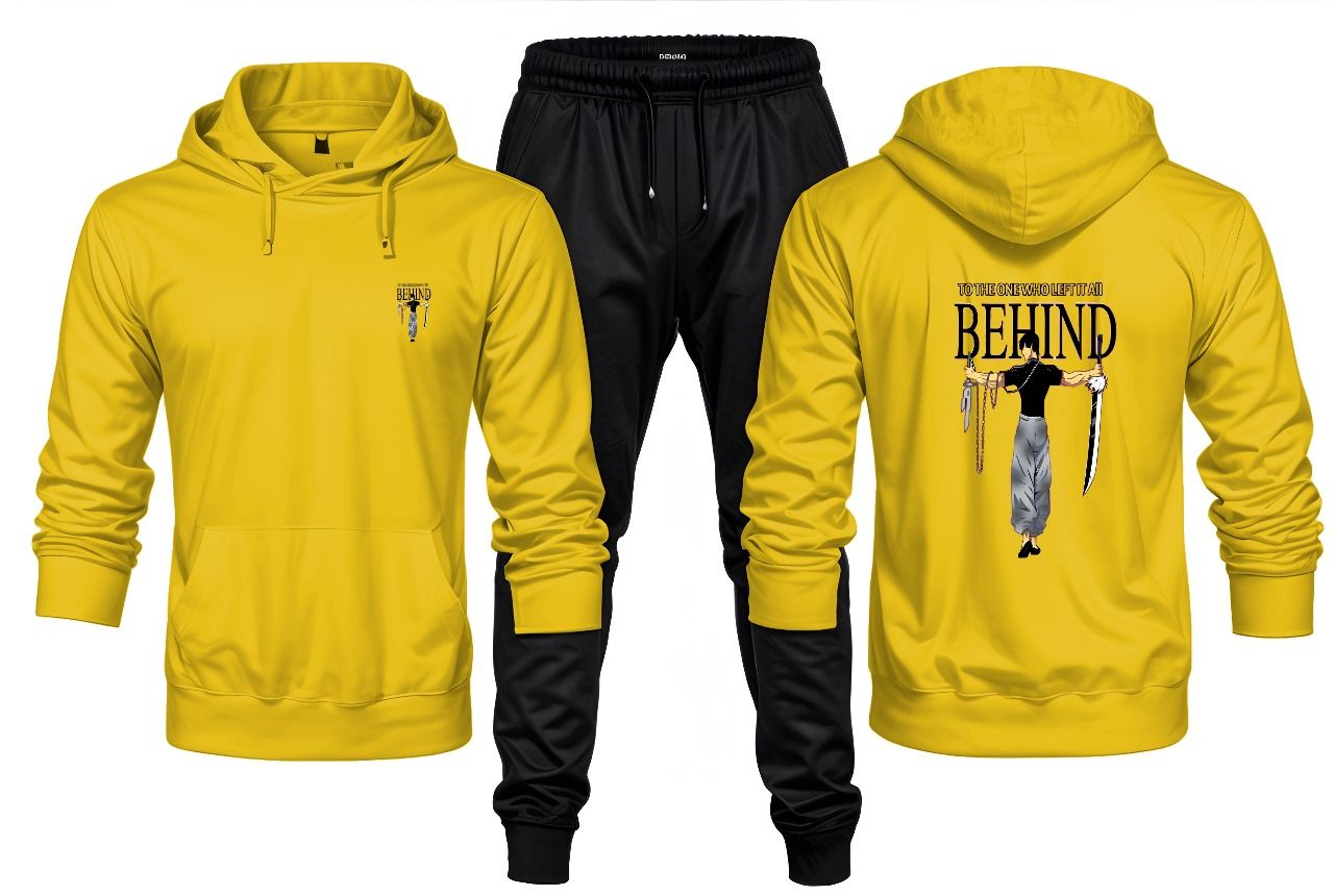New Front Back To The One Who Left It A Printed Yellow Hoodie and Black Trouser Tracksuit Winter Collection trendy fashion Gym Sports Outdoors Wear - Oshi.pk - Buy & Sell Online