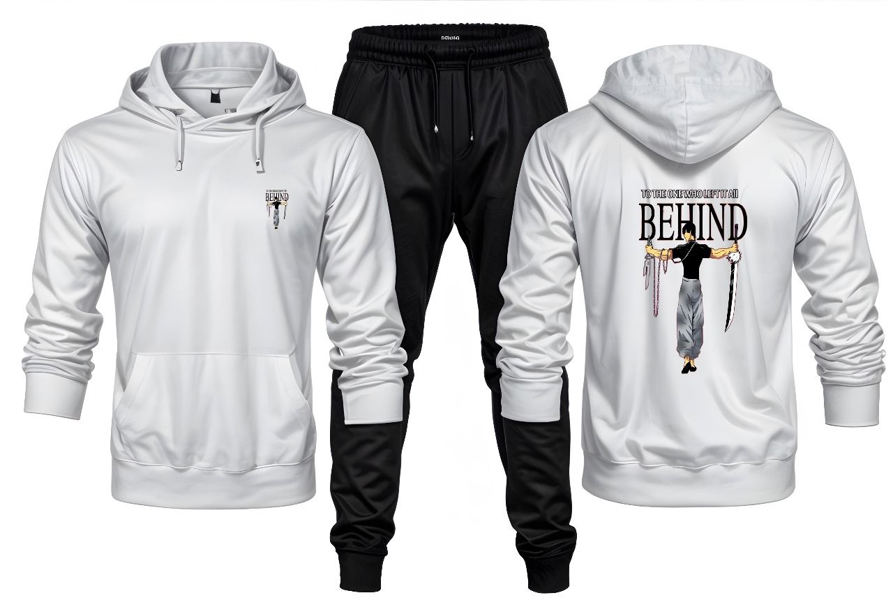 New Front Back To The One Who Left It A Printed White Hoodie and Black Trouser Tracksuit Winter Collection trendy fashion Gym Sports Outdoors Wear - Oshi.pk - Buy & Sell Online