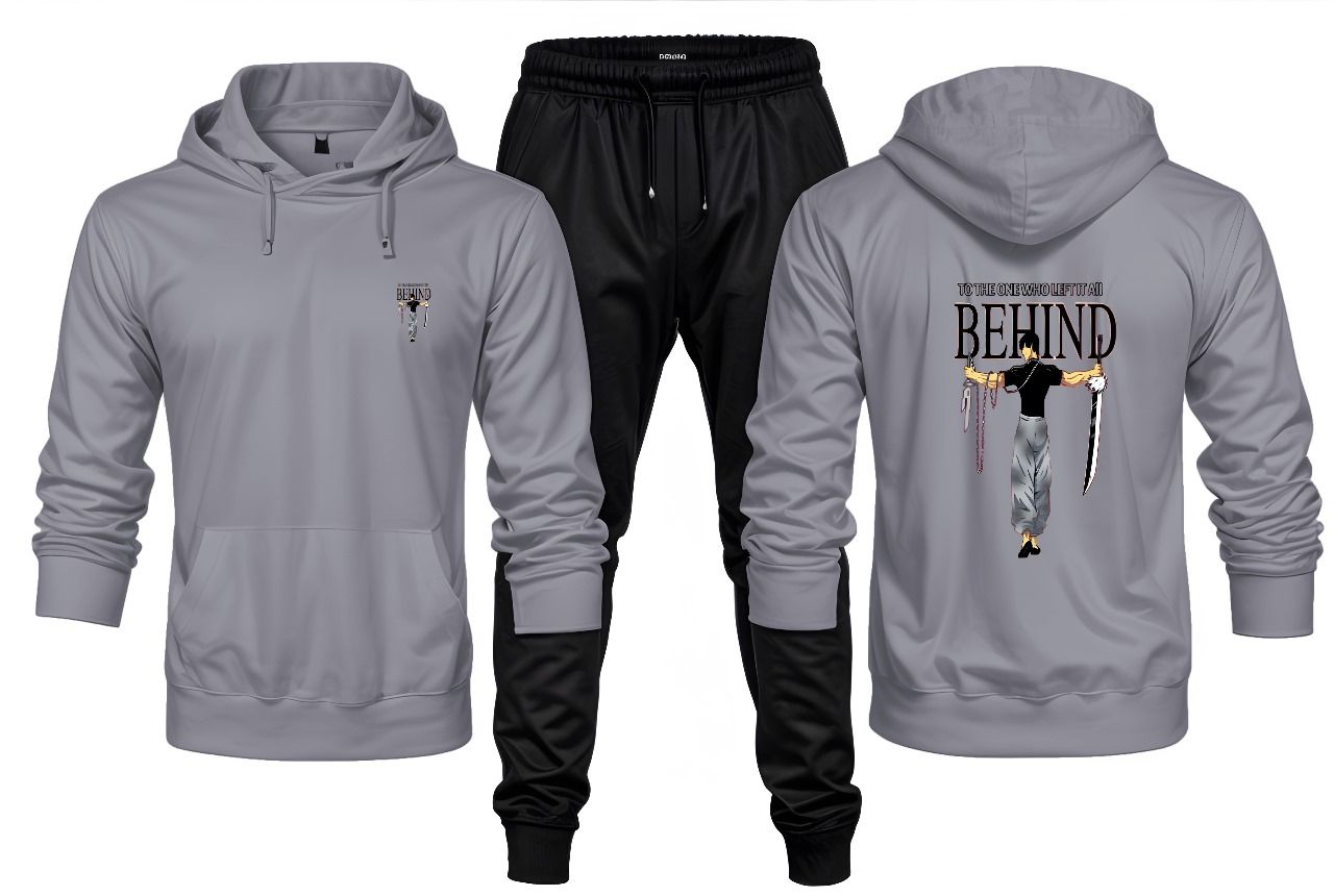 New Front Back To The One Who Left It A Printed Grey Hoodie and Black Trouser Tracksuit Winter Collection trendy fashion Gym Sports Outdoors Wear - Oshi.pk - Buy & Sell Online